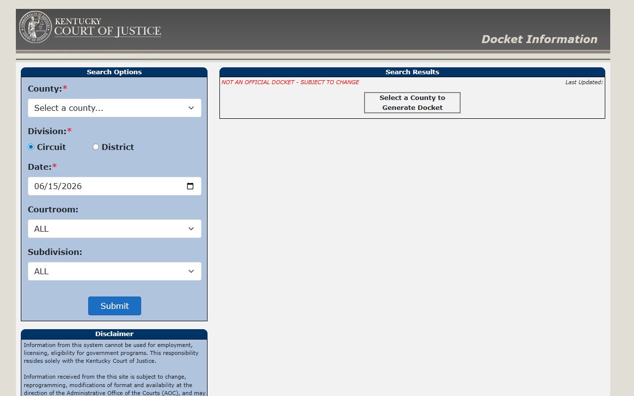Clay County court records after arrest docket search interface